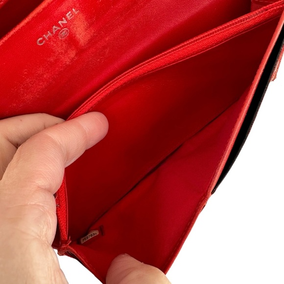 Authentic CHANEL Red Travel Line Leather & Canvas Long Wallet - Picture 9 of 16